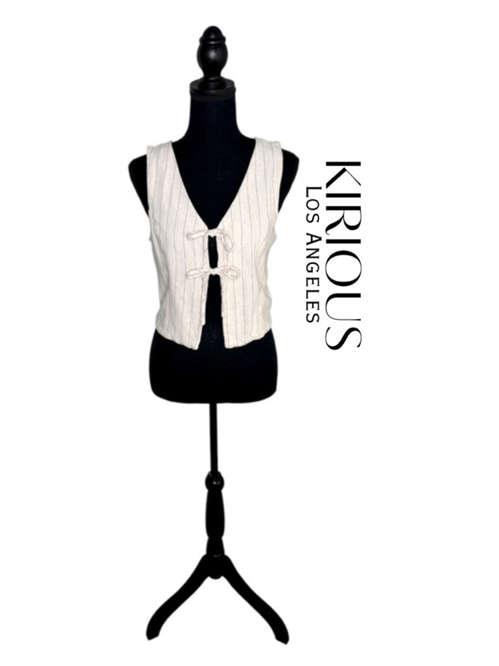 Kirious LA Linen Blend Striped Tie Front Vest Womens L Boho Minimalist Like New!